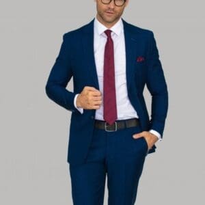 Sirri Men's Navy Blue 3-Piece Slim Fit Suit - Perfect For Weddings, Christmas Parties & Formal Events (Size 34, Was £225)