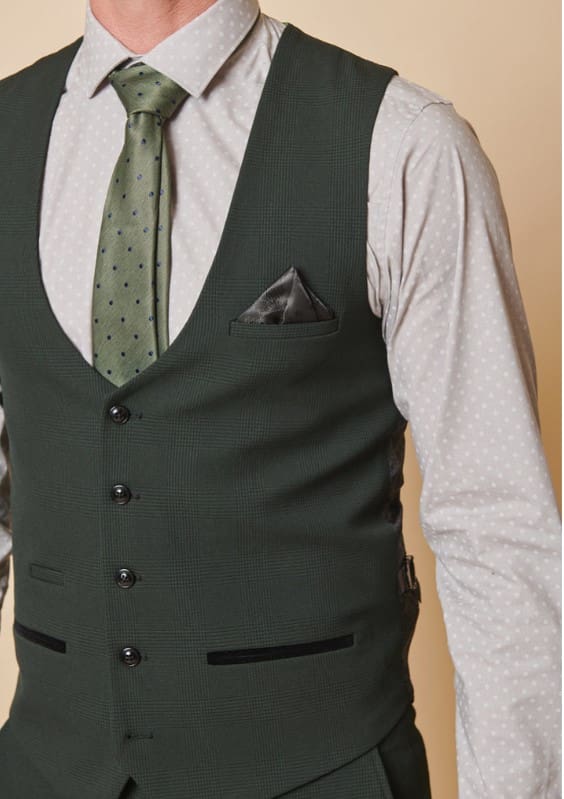 Marc Darcy Bromley Olive Check Waistcoat