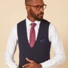 Marc Darcy Bromley Navy Check Waistcoat
