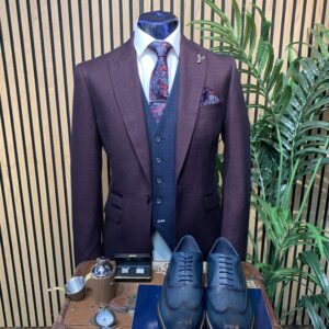 Cavani Cairdi Wine with Navy Waistcoat