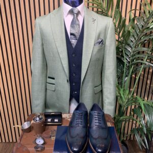 Cavani Caridi Sage with Navy Waistcoat