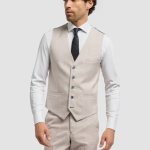 Cavani Caridi Beige Check Waistcoat